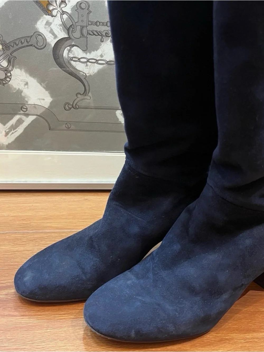 Loro Piana Navy Suede Over-the-Knee Boots